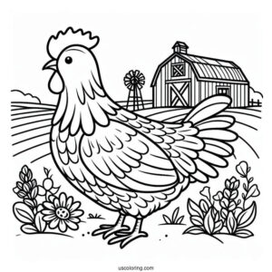 Easy Outline Of a Barn Yard Chicken To Color