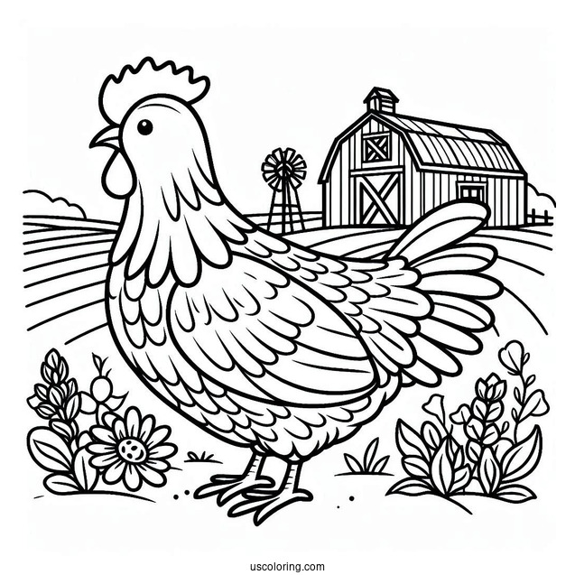 Easy Outline Of a Barn Yard Chicken To Color