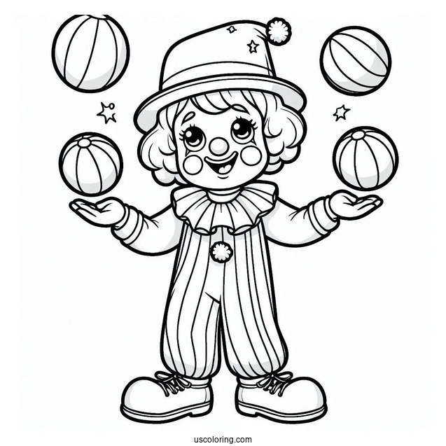 Happy Clown Juggling Coloring Sheet