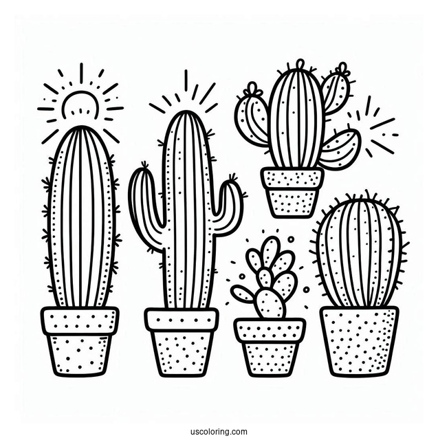 Simple Outline Of a Cactus Plant For Preschoolers