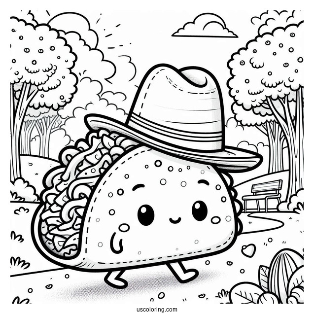 Taco With A Fedora Hat Strolling In The Park