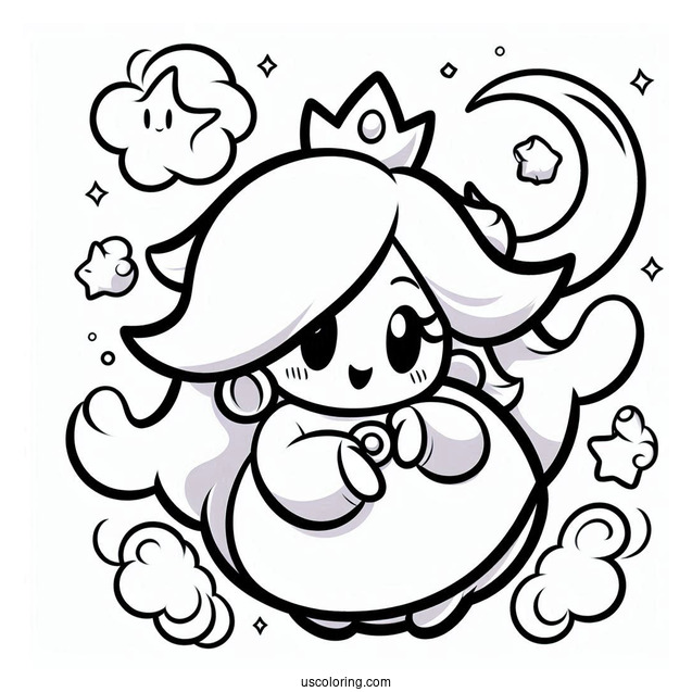 Easy Rosalina Coloring Page With Luma And Stars In Background