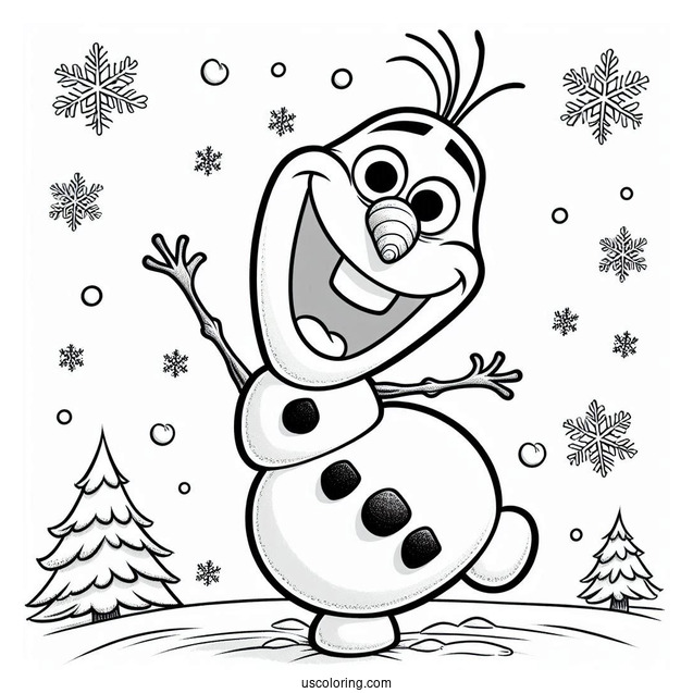 Happy Olaf With Snow Coloring Sheet