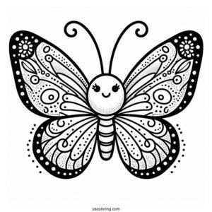Simple Smiling Butterfly Coloring Page With Detailed Wings