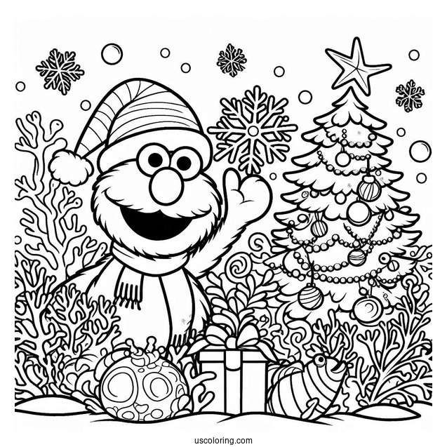 Elmo With Christmas Reef To Color