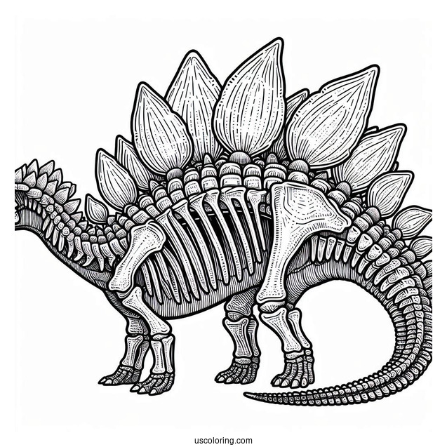 Detailed Stegosaurus Coloring Page Skeleton Side View
