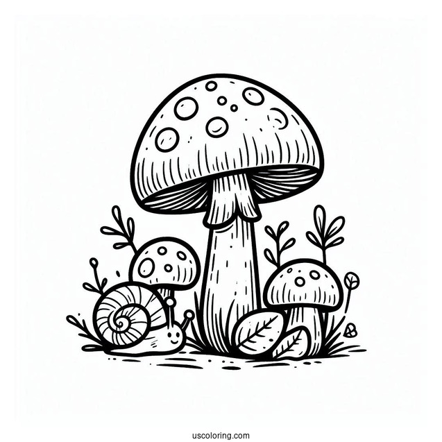 Amanita Muscaria Mushroom Coloring Page With Snail