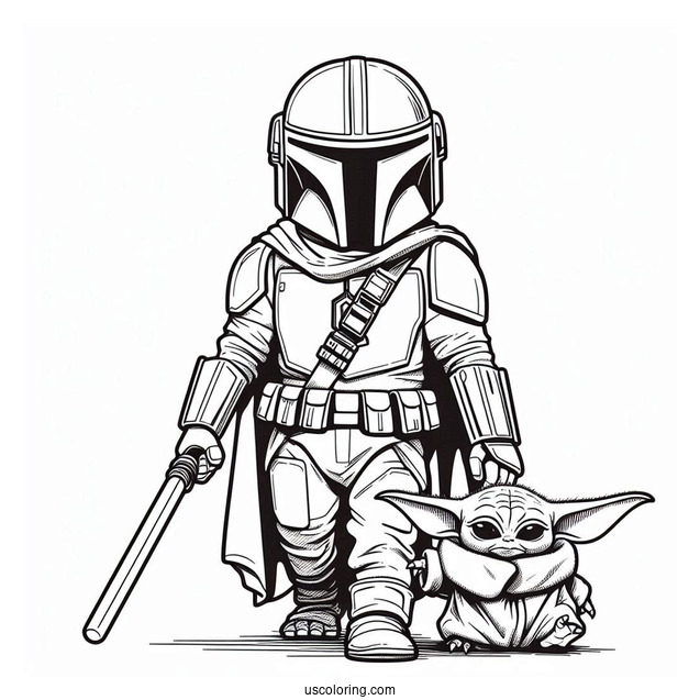 Mandalorian Walking With Baby Yoda