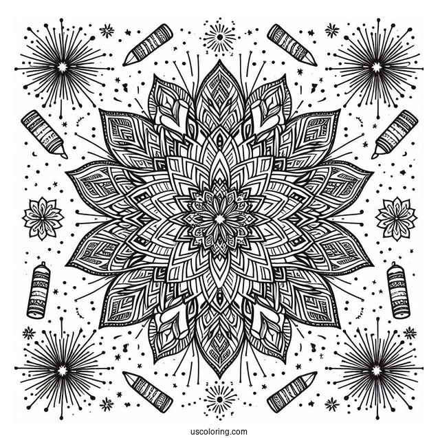 New Year Coloring Page Of Fireworks Mandala