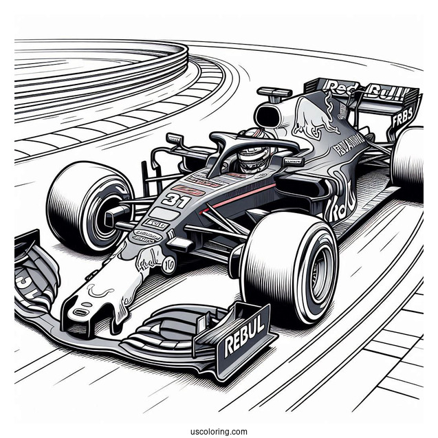 F1 Coloring Page Red Bull Racing RB18 On Race Track