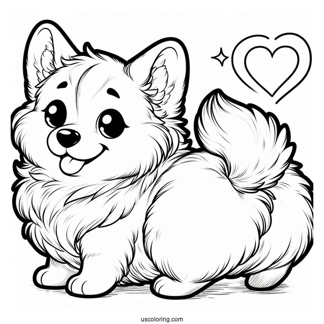 Fluffy Heart Shaped Corgi Coloring Page Butt