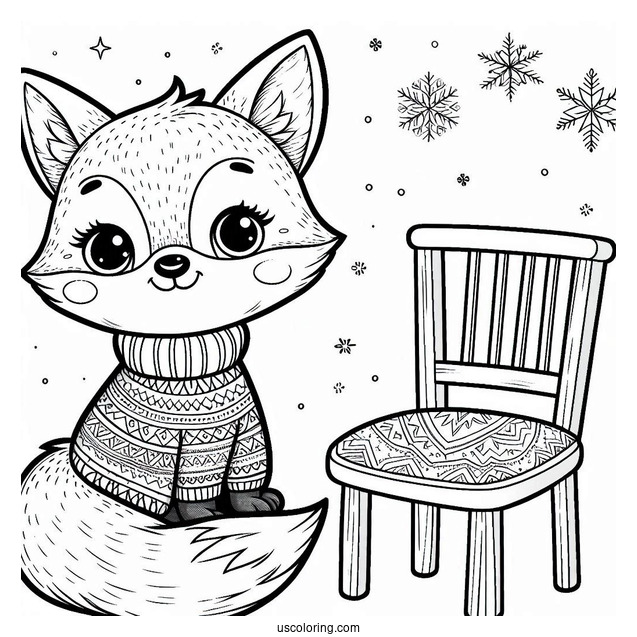 Smiling Fox In A Christmas Sweater Sitting On A Chair