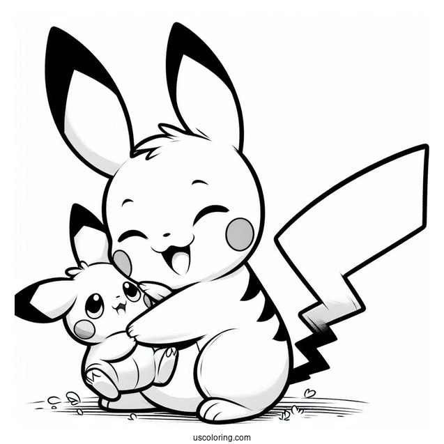 Kangaskid Hugging Pichu Coloring Page For Kids