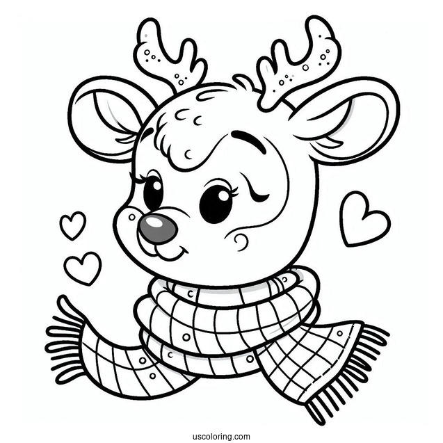 Simple Rudolph Coloring Page With A Love Heart Scarf For Preschoolers