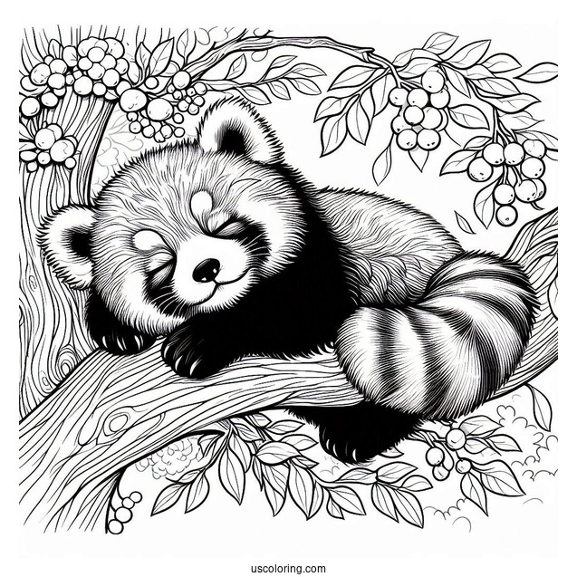 Red Panda Sleeping In Tree