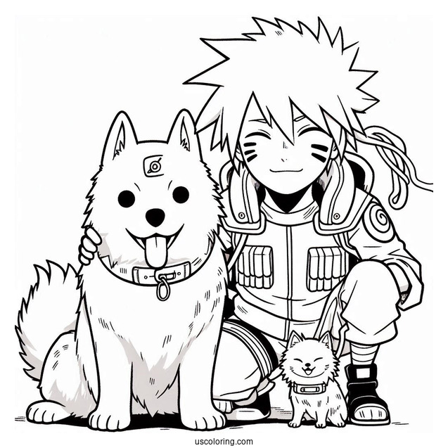 Hatake Kakashi Coloring Page With Pakun And His Dog Pack