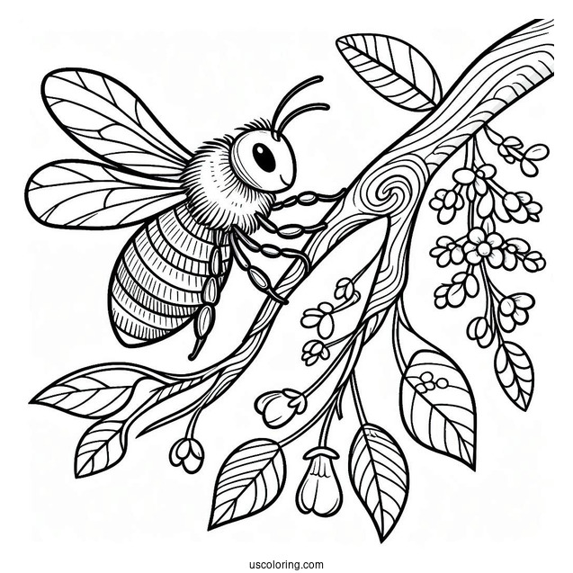 Bee Coloring Page Hanging Off A Tree Branch