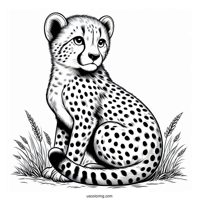 Simple Cheetah Coloring Page Looking Back For Kids