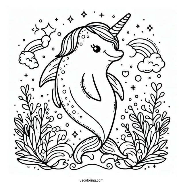 Cute Unicorn Dolphin Coloring Sheet For Kids