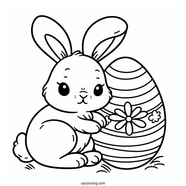 Outline Of Easter Bunny Coloring Page On Top Of Egg
