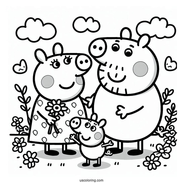 Mummy And Daddy Pig With Peppa And George