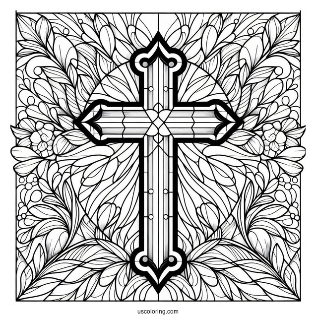 Simple Cross Stained Glass Coloring Page