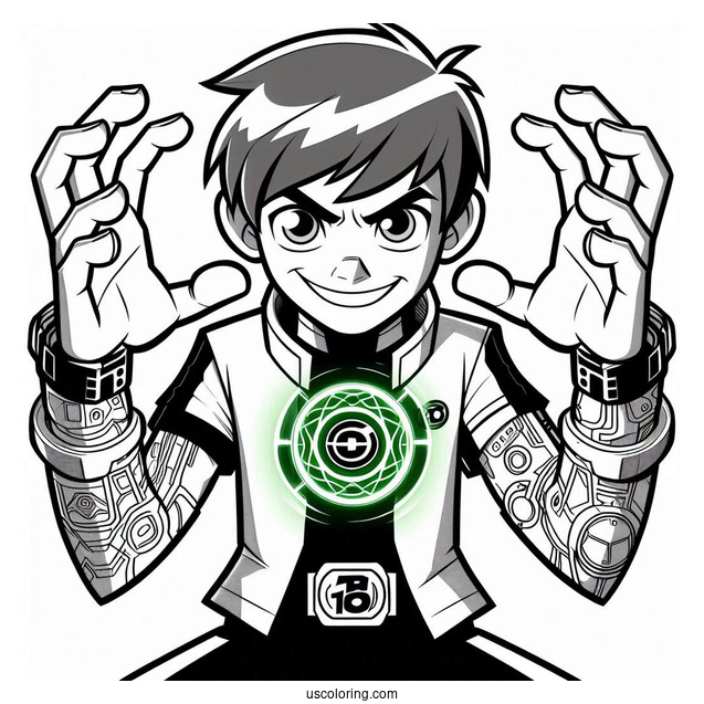 Ben 10 Coloring Page Of Teenage Ben With Omnitrix