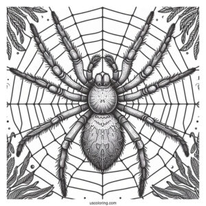 Detailed Huntsman Spider On Web To Color