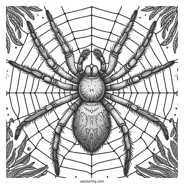 Detailed Huntsman Spider On Web To Color