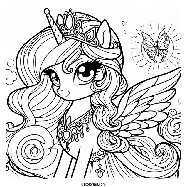 Princess Celestia Coloring Page With A Crown And Necklace