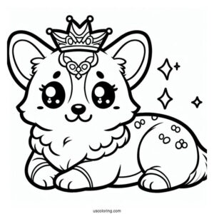 Kawaii Queen_s Corgi Coloring Sheet