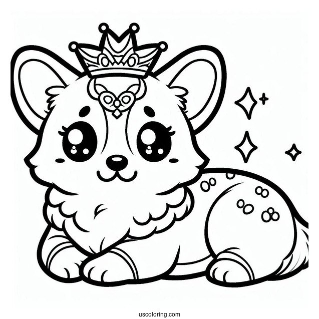 Kawaii Queen_s Corgi Coloring Sheet