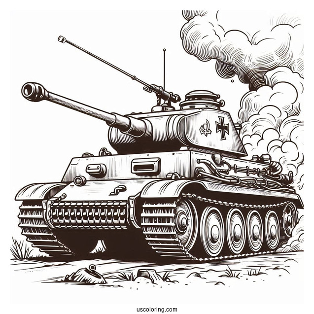 Coloring Page of Panther KF51 Main Battle Tank With Smoke