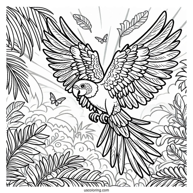 Tropical Parrot Flying In Jungle