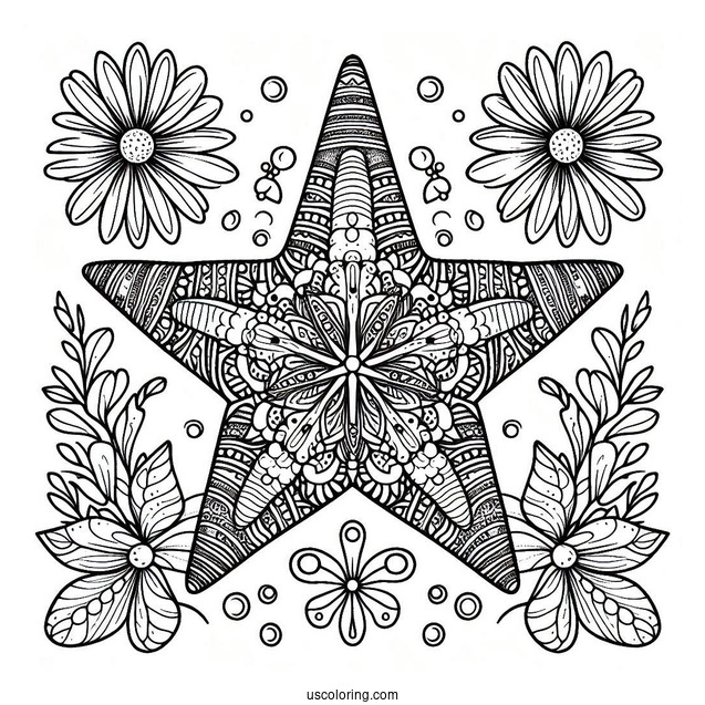 Starfish Coloring Page And Flower Mandala