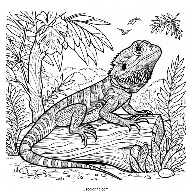 Lizard Coloring Page of Bearded Dragon Lizard In Jungle