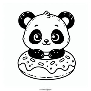 Panda Coloring Page Donut Treat with Ears and Face For Preschoolers