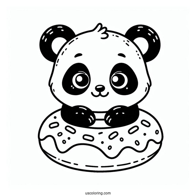 Panda Coloring Page Donut Treat with Ears and Face For Preschoolers