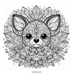 Intricate Chihuahua Coloring Page Mandala