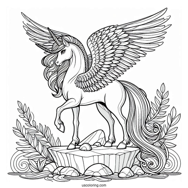 Pegasus Coloring Page Standing On A Rock