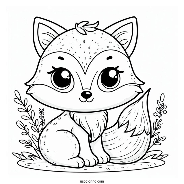 Cartoon Fox Coloring Page Sitting On The Grass