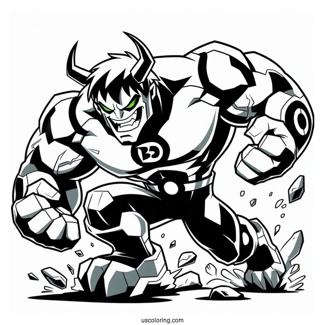 Ben 10 Coloring Page Of Bullfrag Smirking In Battle