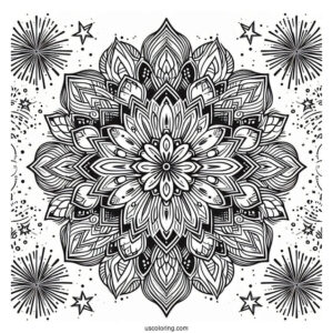 New Year Coloring Page Of Fireworks Mandala