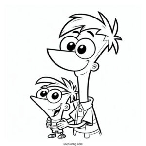 Simple Phineas And Ferb Coloring Page Outline For Kids