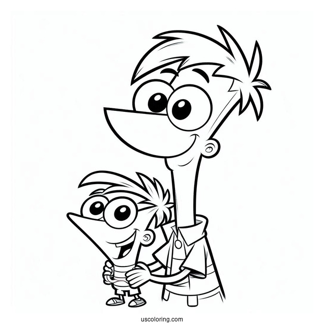 Simple Phineas And Ferb Coloring Page Outline For Kids