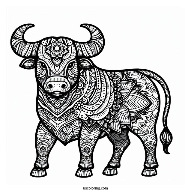Intricate Bull Mandala Coloring Page