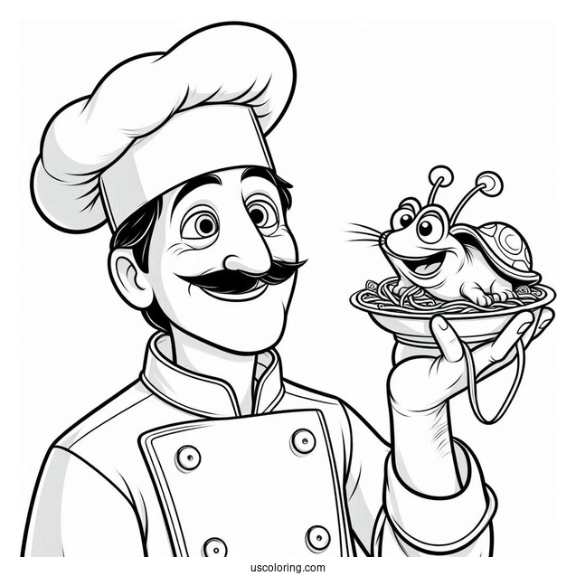 Chef Alfredo Holding Chef Ratatouille Coloring Page In His Hand