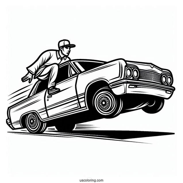 Easy Outline Of Lowrider Coloring Page Hopping Sideways For Kids
