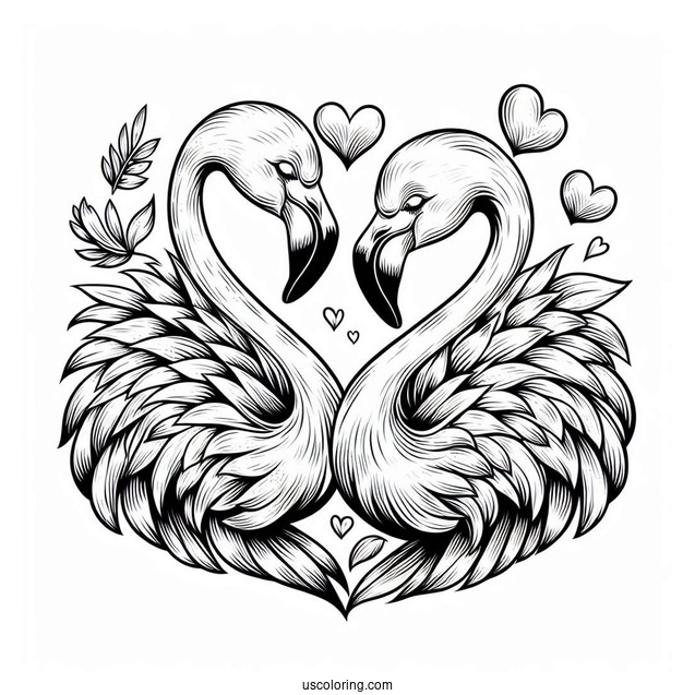 Two Flamingos Making a Love Heart Shape