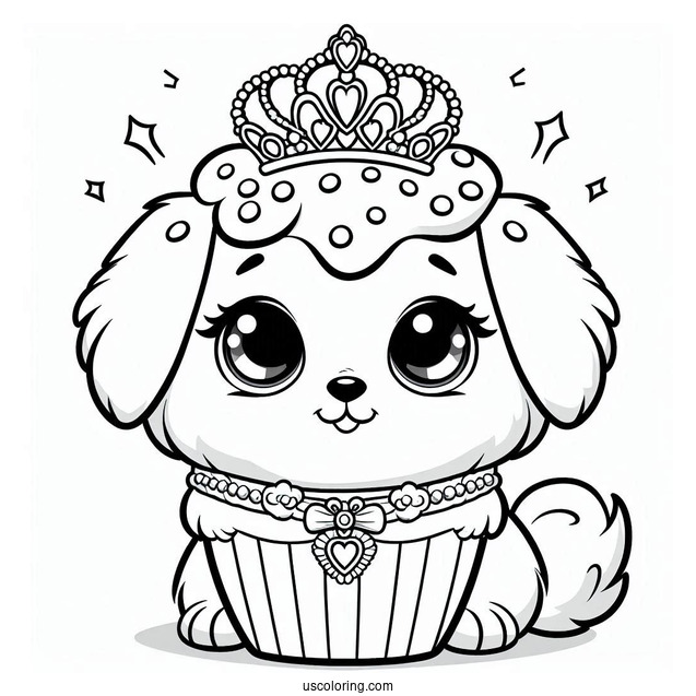 Palace Pets Coloring Page Of Muffin With Collar And Crown For Preschoolers